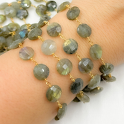 Labradorite Coin Shape Gold Plated 925 Sterling Silver Wire Chain